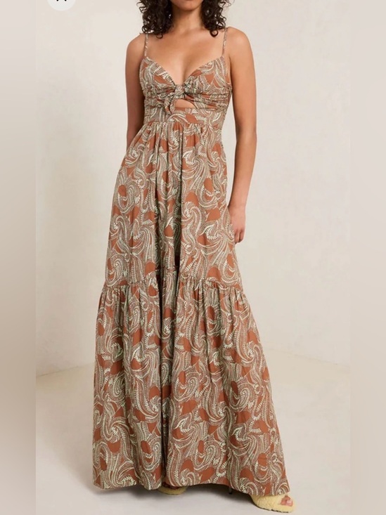 A.L.C. Dresses & Skirts - NWT A.L.C. Laura Cotton Poplin Maxi Dress Size 2 Cognac Brown & Green Ash Print